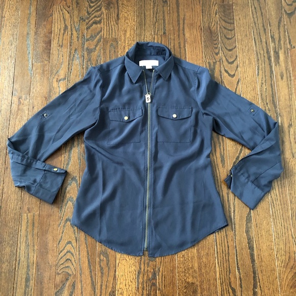 Michael Kors Jackets & Blazers - Michael Kors Women’s XS Navy Blue Long/Short-Sleeves Full-Zip Collared Blouse